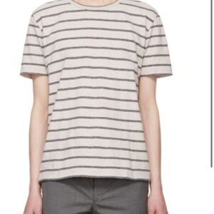 Saint Laurent Grey and Off-White Striped T-Shirt